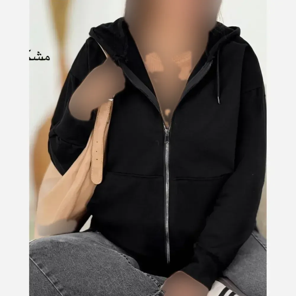 سوییشرت زنانه جلوزیپ ساده دورس توکرکی رنگ مشکی سایز فری 38 تا 46