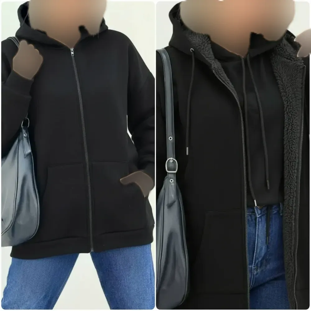 سوییشرت زنانه جلوزیپ ساده دورس توکرکی رنگ مشکی سایز فری 38 تا 46