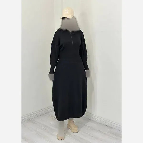 بافت زنانه مدل ساعت شنی کلاهدار فینگردار جنس بافت اکریل فری سایز
