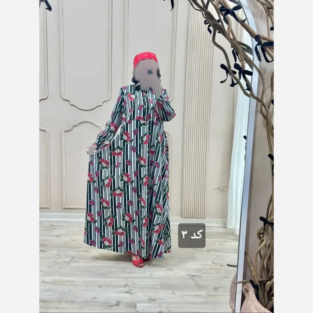 ماکسی بلند گلدار مدل اریکا جنس کرپ بوگاتی درجه یک فری سایز
