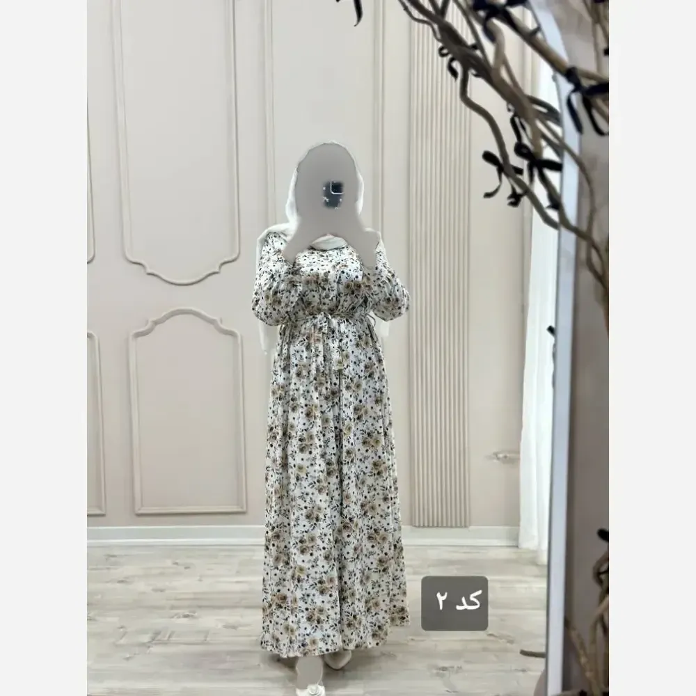 ماکسی بلند گلدار مدل اریکا جنس کرپ بوگاتی درجه یک فری سایز