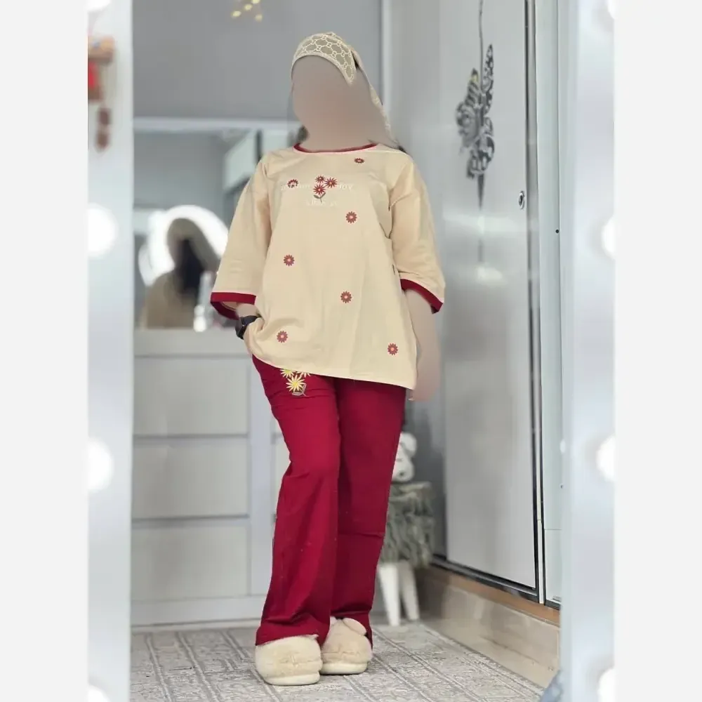 ست تیشرت و شلوار مدل ترلان جنس پنبه لاکرا فری سایز