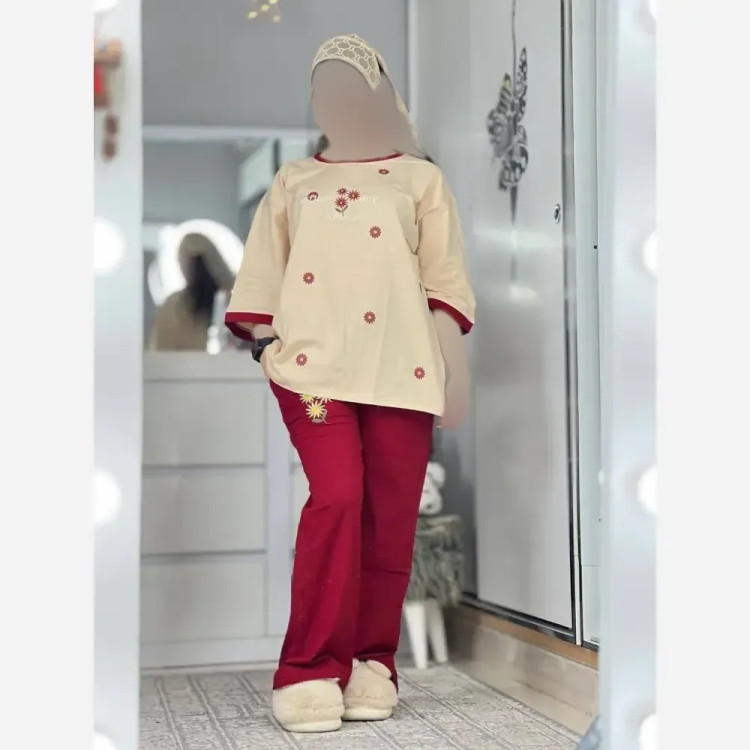 ست تیشرت و شلوار مدل ترلان جنس پنبه لاکرا فری سایز