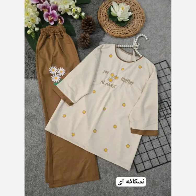 ست تیشرت و شلوار مدل ترلان جنس پنبه لاکرا فری سایز