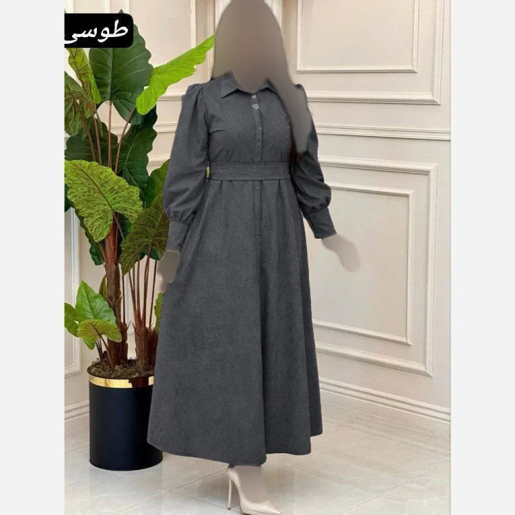 مانتو بلند افرا جنس بزایاق ریزشی کمربنددار دکمه کاربردی فری سایز