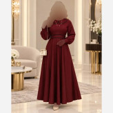 پیراهن بلند الیزه خرجکار مروارید دامن کلوش فری سایز