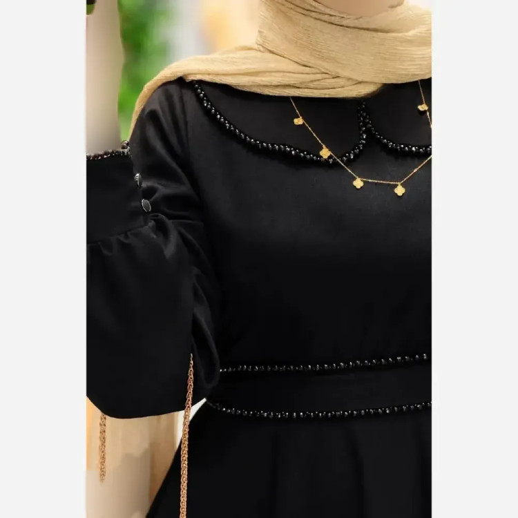 پیراهن بلند الیزه خرجکار مروارید دامن کلوش فری سایز