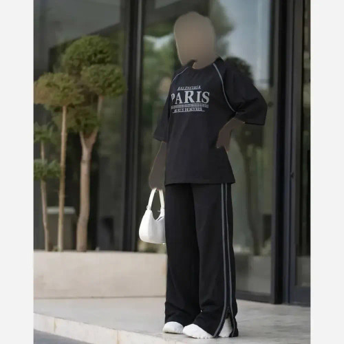 ست لباس زنانه مدل پاریس جنس شانتون کبریتی رنگ مشکی مناسب تابستان