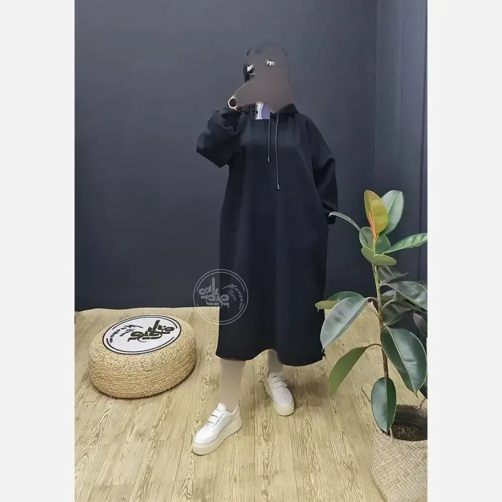 هودی زنانه دورس تو کرکی ضخیم مشکی کلاهدار مدل لندو فری سایز