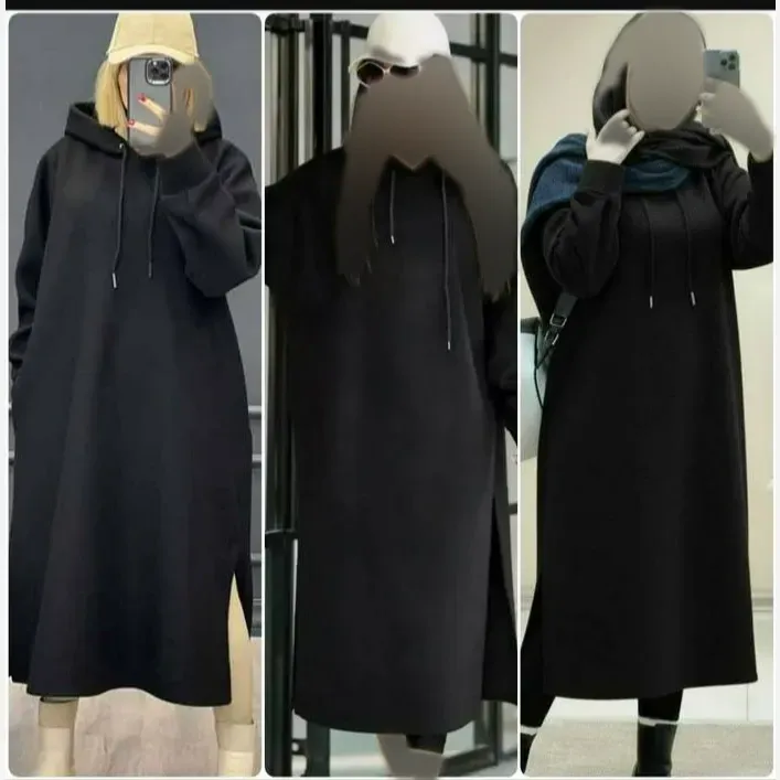 هودی زنانه دورس تو کرکی ضخیم مشکی کلاهدار مدل لندو فری سایز