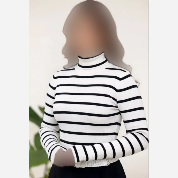 بادی فینگردار راه راه یقه اسکی فانریپ کش مشکی و سفید سایز فری 36 تا 44