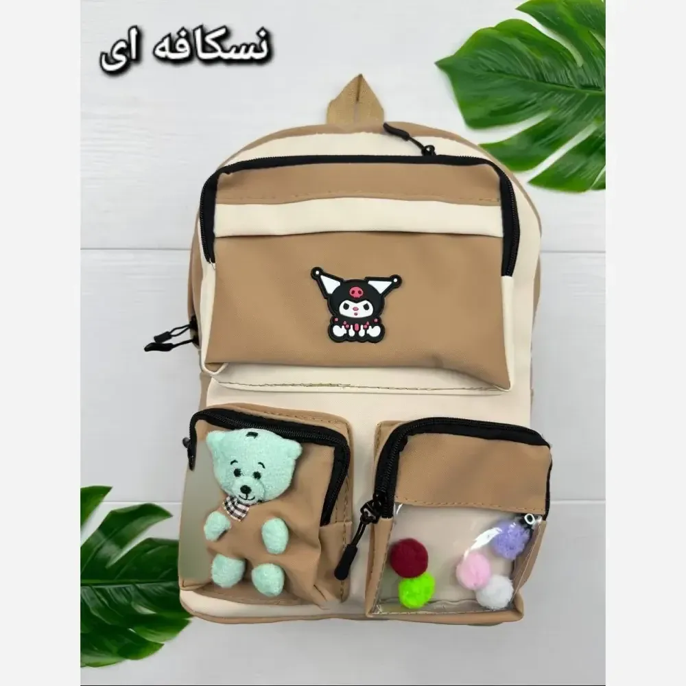 کوله پشتی دخترانه طرح کرومی جنس چرم خیس رنگ نسکافه ای