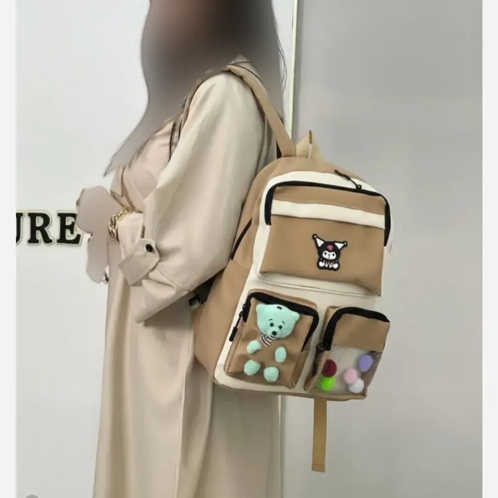 کوله پشتی دخترانه طرح کرومی جنس چرم خیس رنگ نسکافه ای