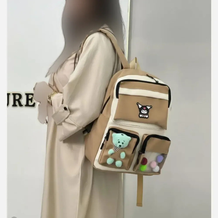 کوله پشتی دخترانه طرح کرومی جنس چرم خیس رنگ نسکافه ای