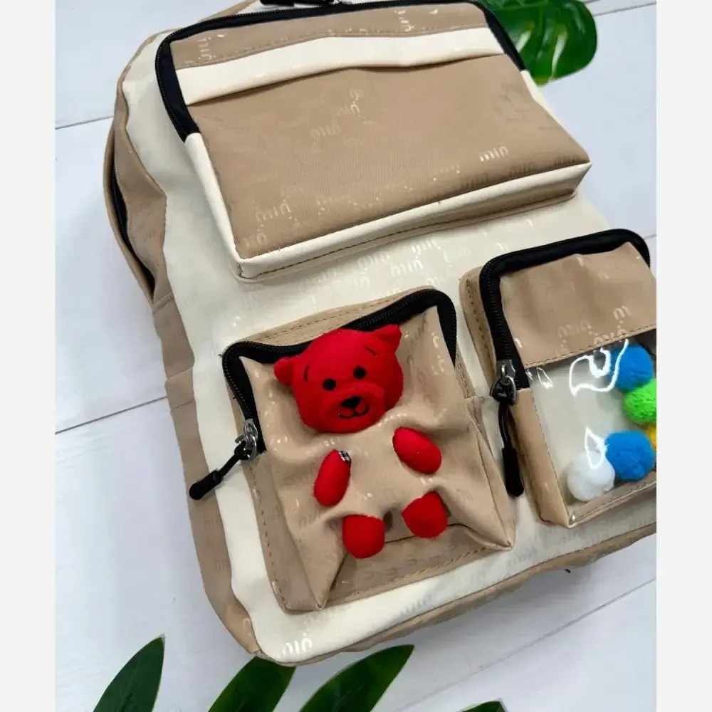 کوله پشتی روشا جنس نانسی رنگ مشکی و کرم نسکافه ای