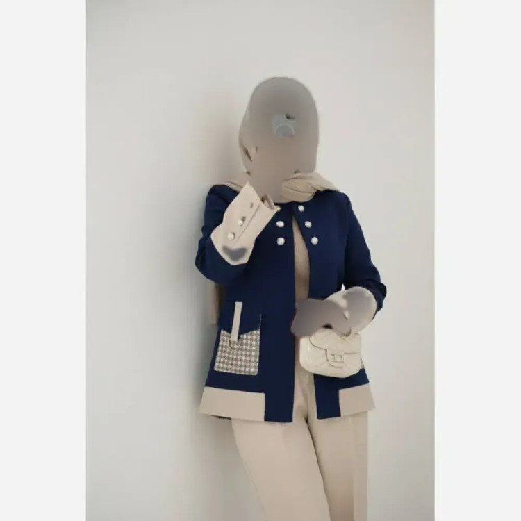 کت و شلوار زنانه مدل پرنسا جنس مازراتی درجه یک رنگ سورمه ای