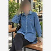 شومیز نیل بغل دکمه طرح جین آبی فری سایز