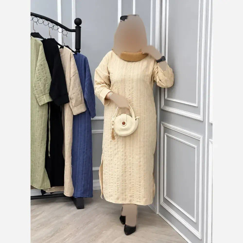 پیراهن مانیلا جنس ژیپوس ژاکارد اعلا رنگ نسکافه ای و شیری فری سایز 36 تا 46