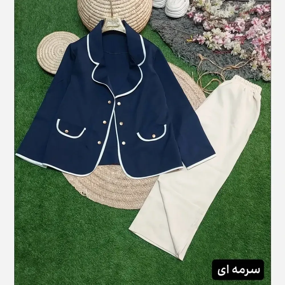 ست کت و شلوار زنانه پاییزه سوپرمازراتی پاپیون سایز 38 تا 46
