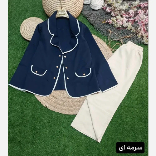 ست کت و شلوار زنانه پاییزه سوپرمازراتی پاپیون سایز 38 تا 46