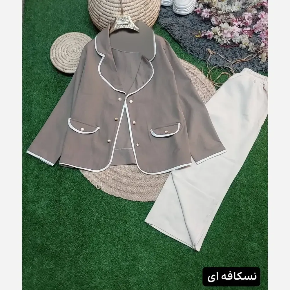 ست کت و شلوار زنانه پاییزه سوپرمازراتی پاپیون سایز 38 تا 46