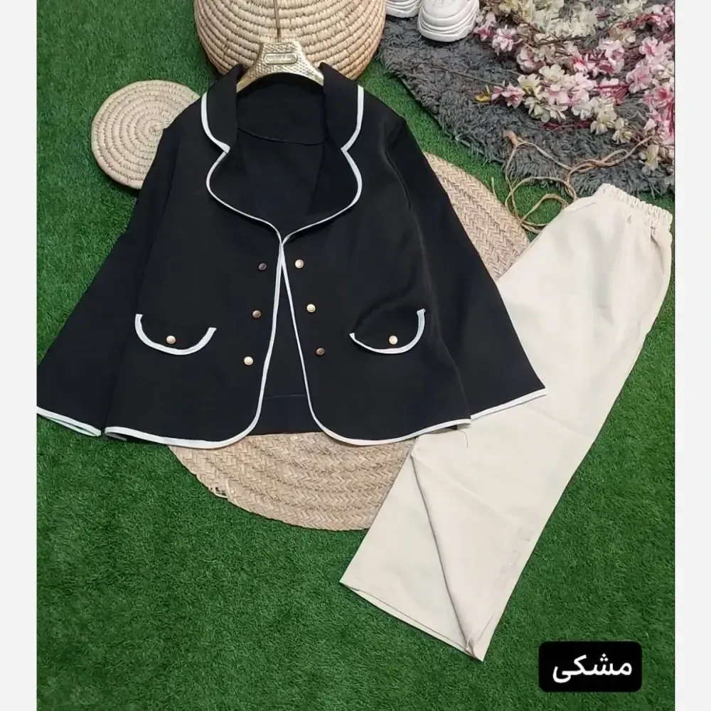 ست کت و شلوار زنانه پاییزه سوپرمازراتی پاپیون سایز 38 تا 46