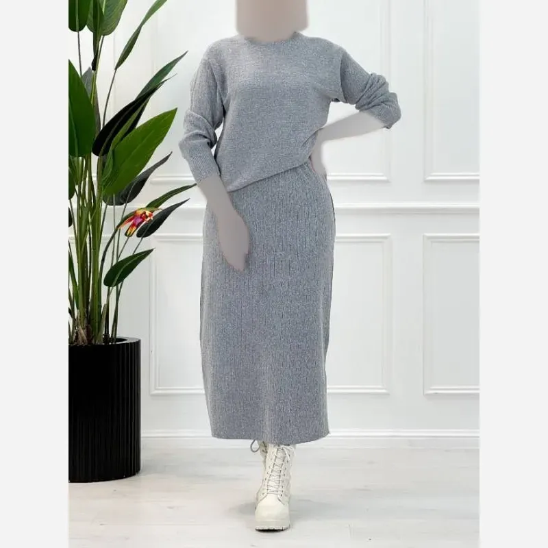 ست بافت مگنولیا زنانه فری سایز رنگ طوسی و کرم