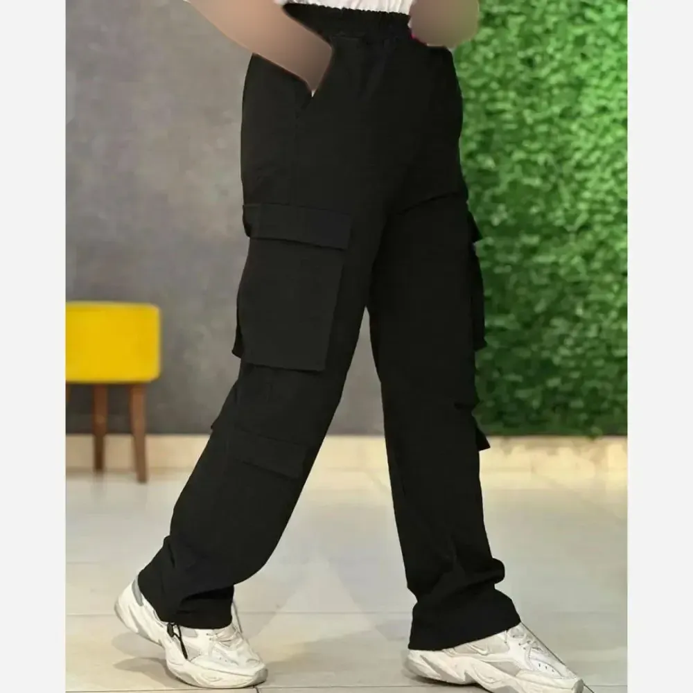 شلوار کارگو کتان کش مشکی دمپا گتدار سایز L تا 3XL