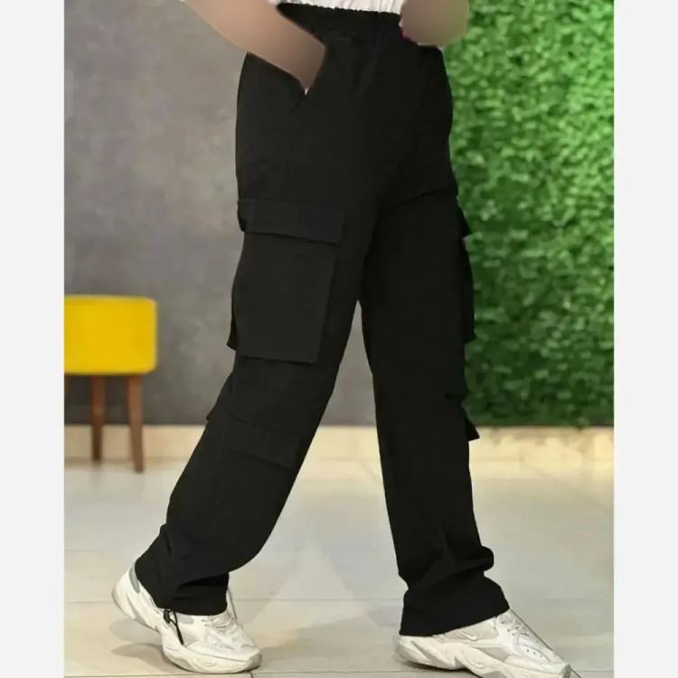 شلوار کارگو کتان کش مشکی دمپا گتدار سایز L تا 3XL