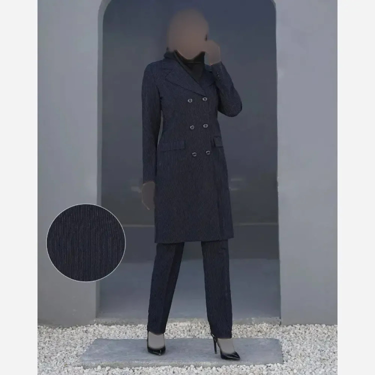 مانتو شلوار اداری دیپلمات راه راه 6 دکمه دوخت مزونی سایزبندی متنوع