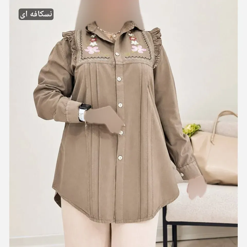 شومیز گلدوزی شده زنانه جنس کتان لنین فری سایز
