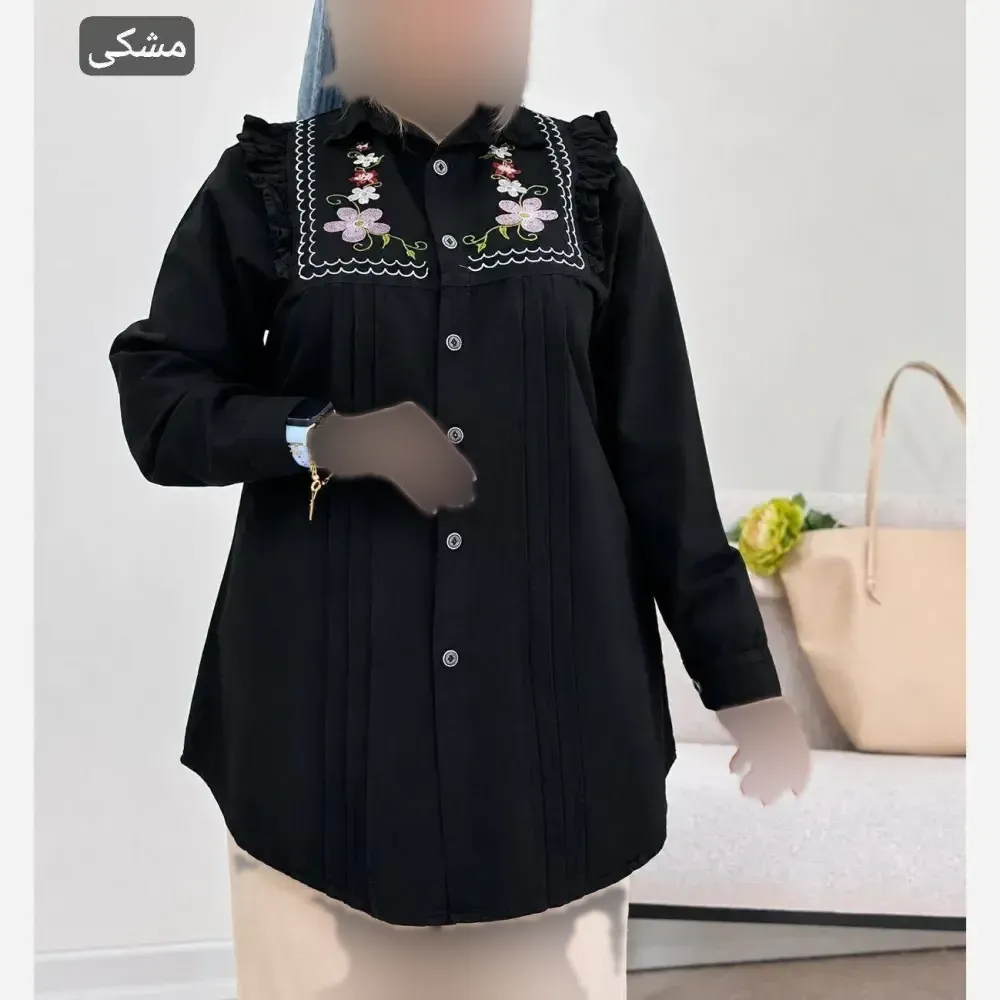 شومیز گلدوزی شده زنانه جنس کتان لنین فری سایز