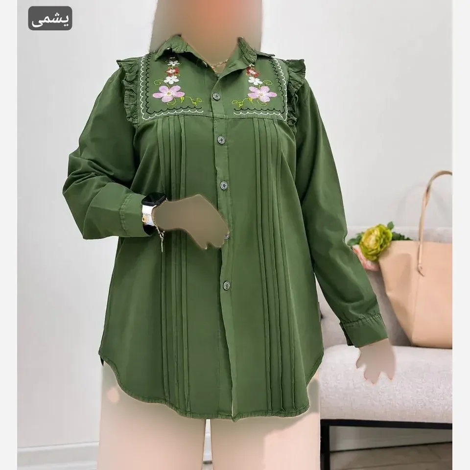 شومیز گلدوزی شده زنانه جنس کتان لنین فری سایز