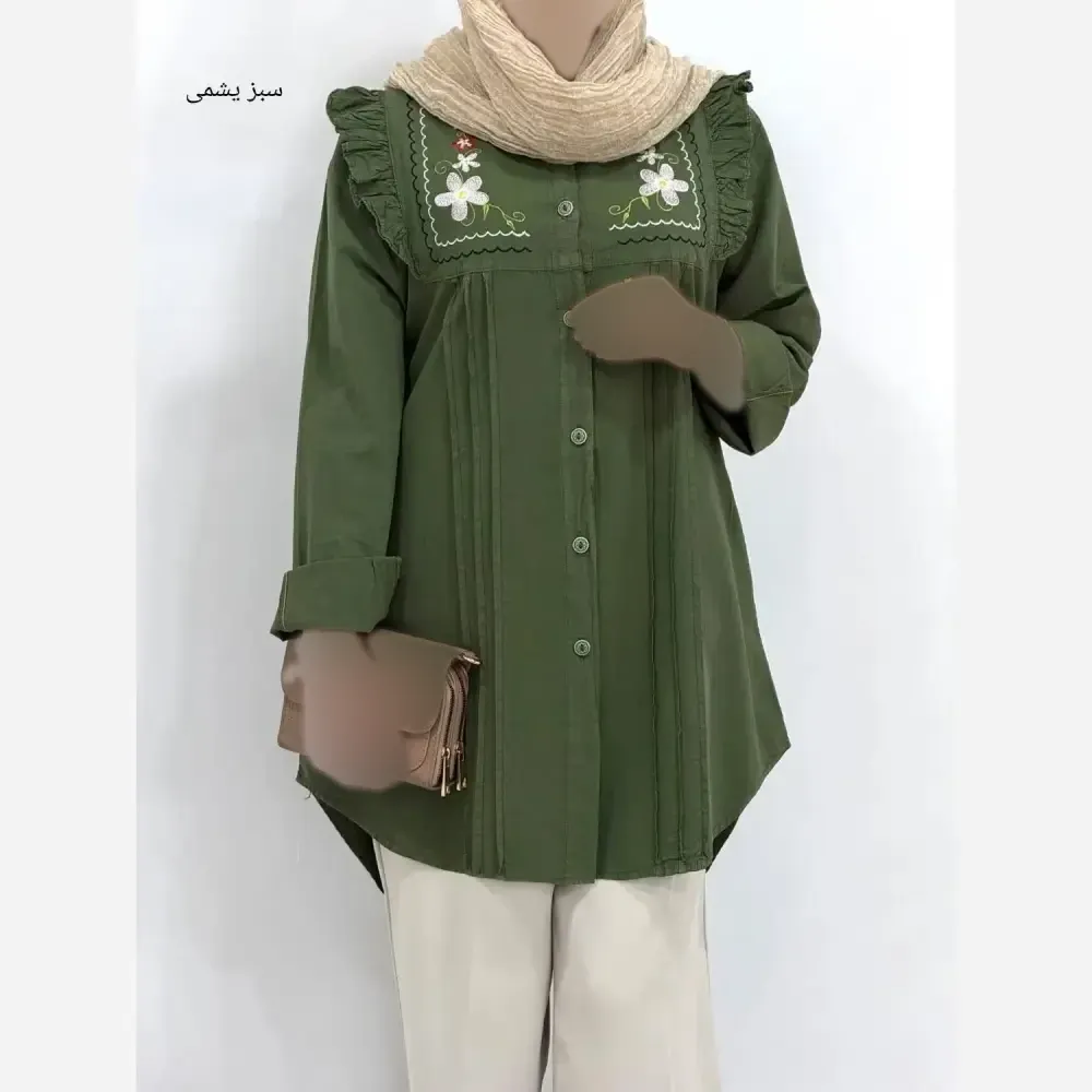 شومیز گلدوزی شده زنانه جنس کتان لنین فری سایز