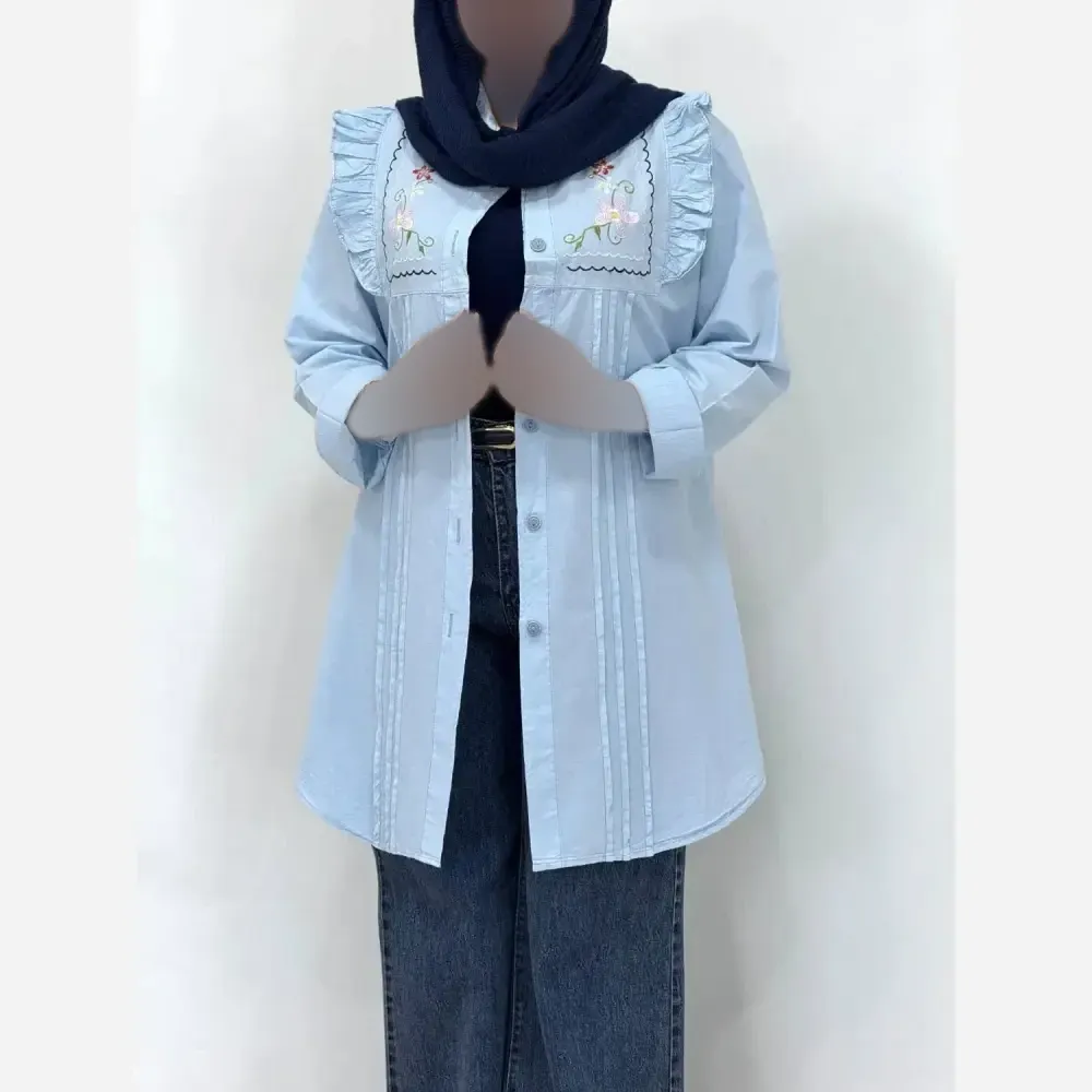 شومیز گلدوزی شده زنانه جنس کتان لنین فری سایز
