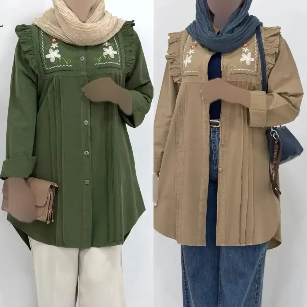 شومیز گلدوزی شده زنانه جنس کتان لنین فری سایز