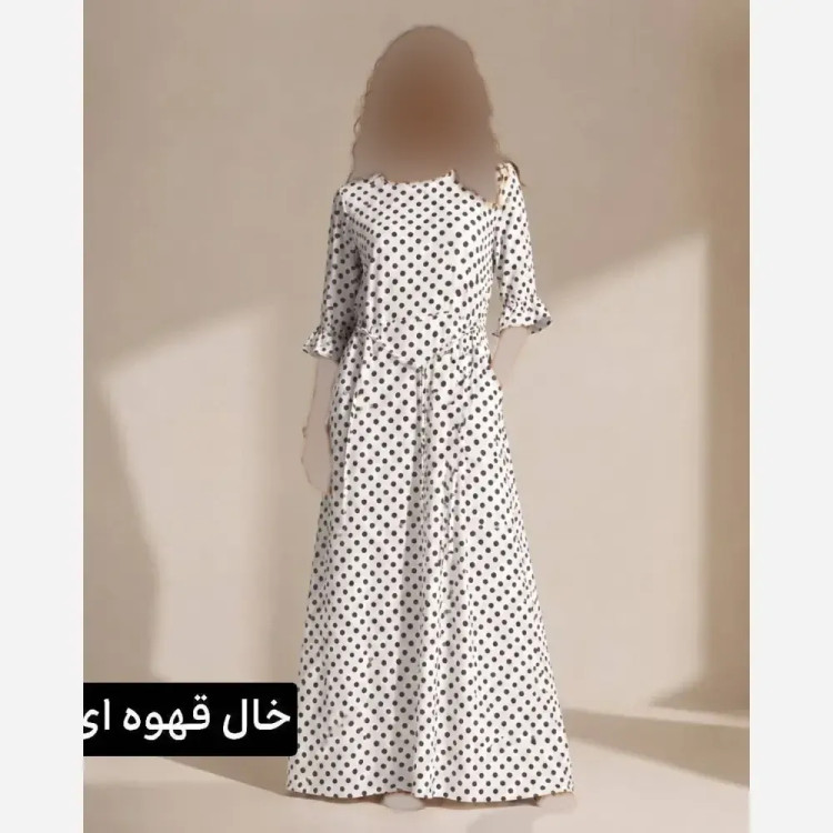 ساحلی زنانه خالدار کرپ پلاس اعلا سایز فری 38 تا 48 سفید خال قهوه ای