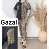 ست بلیز شلوار زنانه فلامنت پلنگی سایز بزرگ مدل غزل