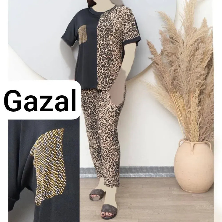 ست بلیز شلوار زنانه فلامنت پلنگی سایز بزرگ مدل غزل