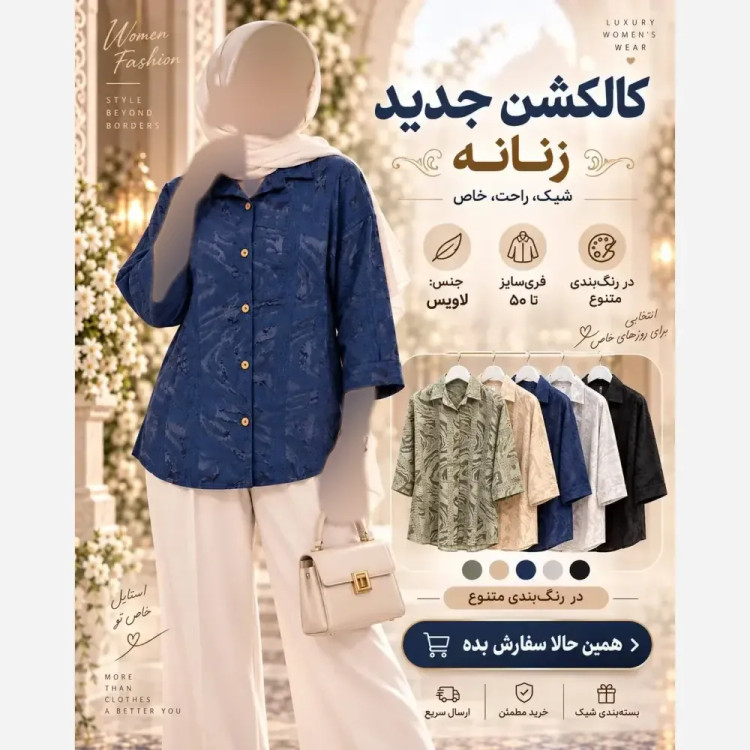 مانتو پاییزه طرح دار لاویس درجه یک فری سایز