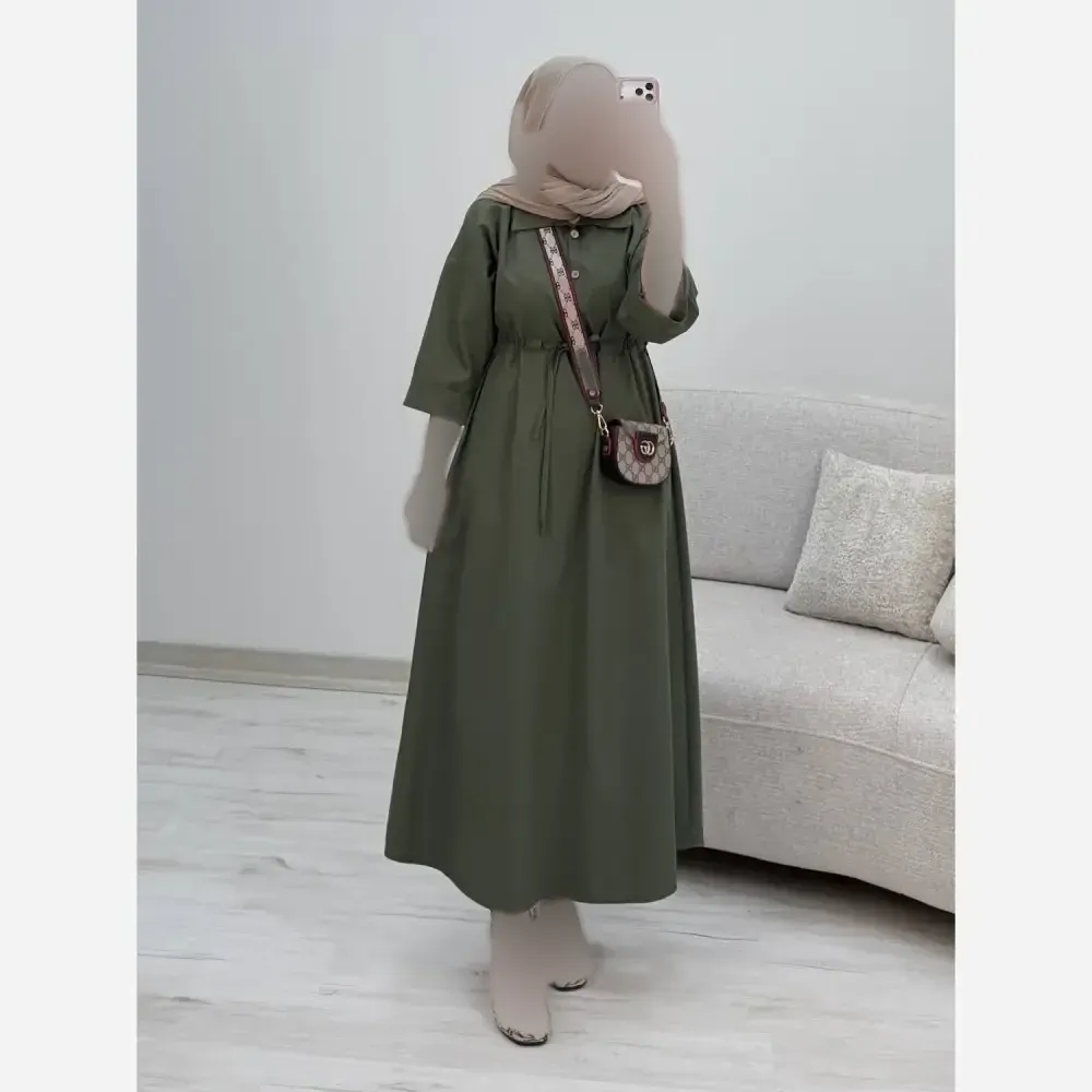 پیراهن لنین سالومه بلند گت دار مناسب بارداری و شیردهی رنگ بندی متنوع سایز فری 38 تا 46