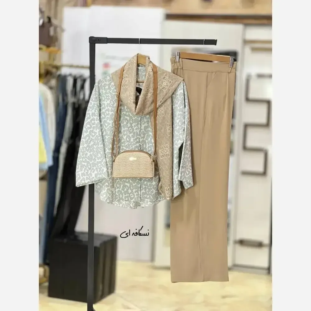 ست شومیز بوگاتی و شلوار مازراتی سرمه ای مشکی نسکافه ای سایز یک و دو