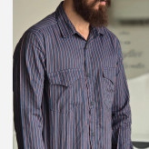 پیراهن جین آستین بلند دو جیب مردانه پارچه جین کاغذی کشی سایز M تا XXL