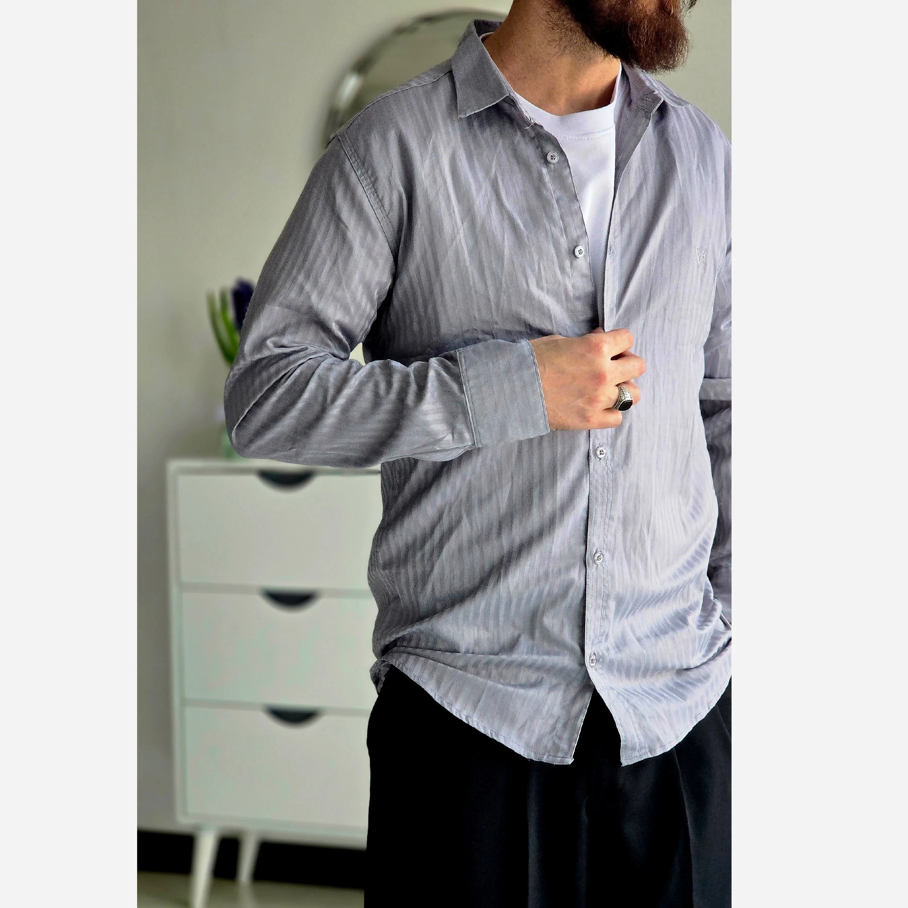 پیراهن مردانه آستین بلند دیپلمات پارچه جاکارد کشی سایز M تا XXL
