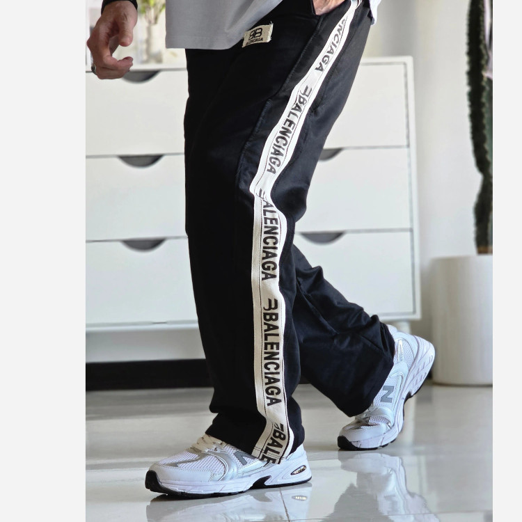 شلوار اسلش نیم بگ بغل نوار بالنسیاگا مشکی فلازت سایز XL XXL XXXL