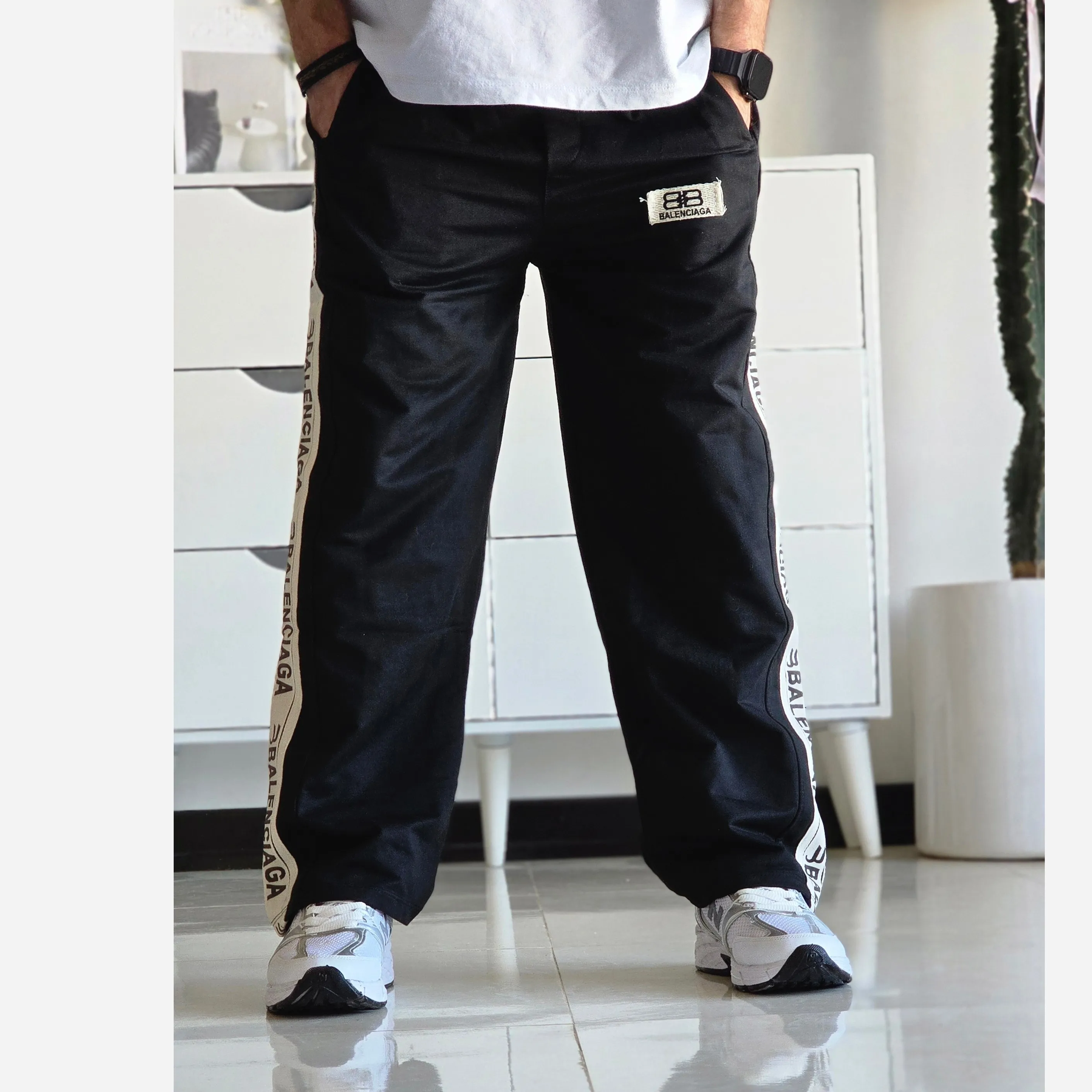 شلوار اسلش نیم بگ بغل نوار بالنسیاگا مشکی فلازت سایز XL XXL XXXL