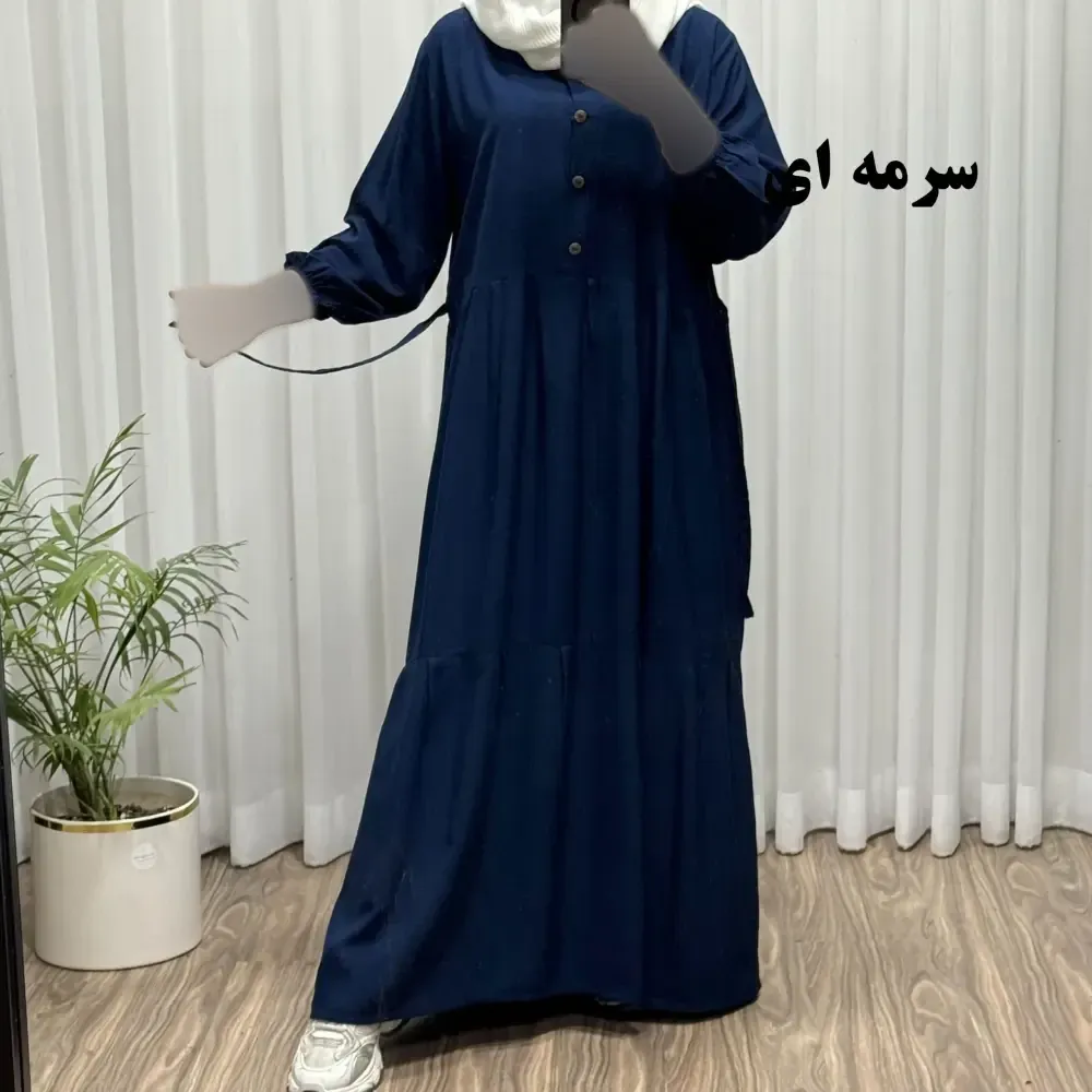 پیراهن ساحلی جلو دکمه نخی شسته شده فری سایز تا 46 بدون آبرفت و رنگ رفت کمربند دار تن خور شیک