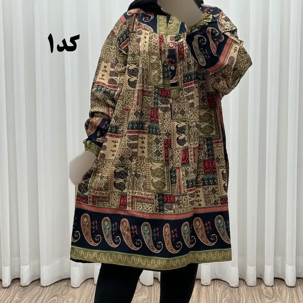 تونیک سایز بزرگ وارداتی مدل حاشیه ترمه جنس نخی سایز 6 تا 8 جلو دکمه دار چهارفصل زنانه
