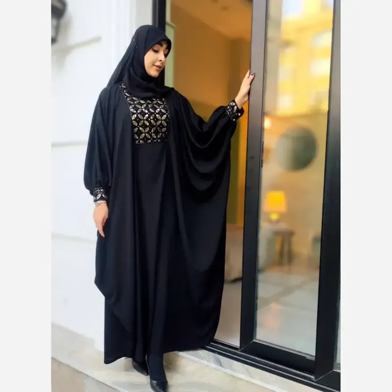 عبا مشکی طرح محیا با خرجکار سوزن دوزی هندی کرپ الیزه