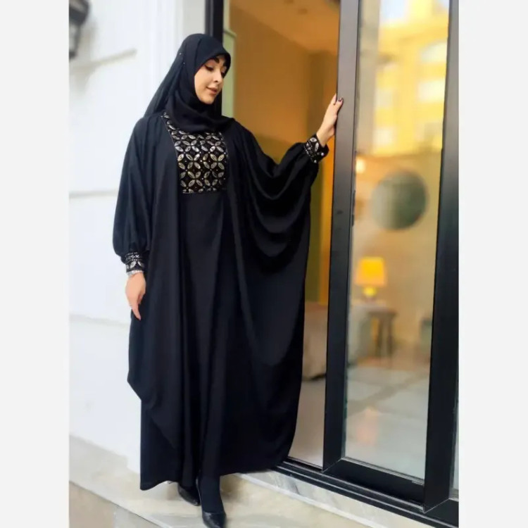 عبا مشکی طرح محیا با خرجکار سوزن دوزی هندی کرپ الیزه